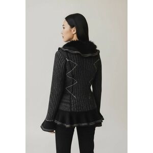 Sioni Wool Mohair Blend Patchwork  Cardigan L Faux Fur Bell Sleeve Whimsigoth